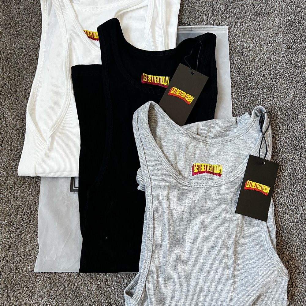 Black, white and gray Get Better Today tank tops